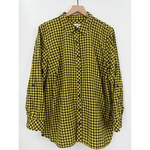 Talbots‎ Shirt Woman 2X Yellow Blue Gingham Check Button Down Cotton Plus Size